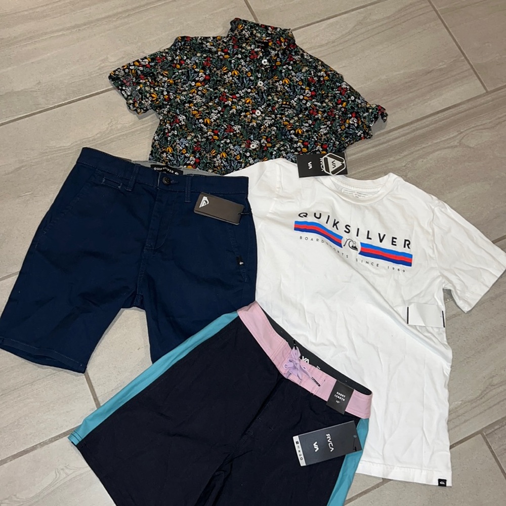✨ BOYS CLOTHING BUNDLE BOX LOT OF 4 RVCA AND QUIKSILVER NEW WITH TAGS ✨